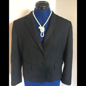 Ann Taylor Navy Blue White Pin Dot Wool Blazer